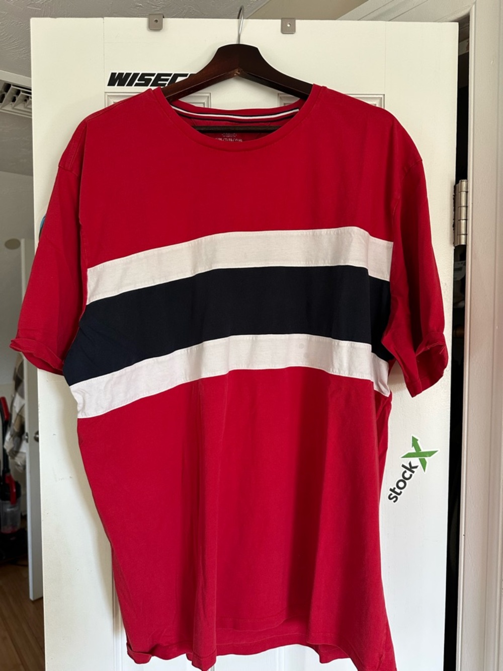 Tommy Hilfiger Red, Black & White Striped Crewneck Tee